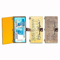 Конверт для денег деревянный (купюрница) " С Днем свадьбы " Гости, на кнопке, 165*100*9мм