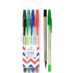Набор шариковых ручек " Attomex " 4шт 4цв 0,7мм, пластиковый полупрозрачный корпус, металлический на