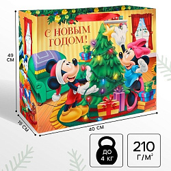 Пакет подарочный новогодний «С Новым годом!» 49×40×19 см, Микки Маус