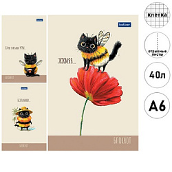 Блокнот МАЛЫЙ ФОРМАТ А6  40л " Hatber " Premium Жж-Мяу, клетка, обложка - мелованная бумага, глянцев