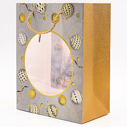 Пакет НОВОГОДНИЙ 18*23*10см прозр.окно,тисн.фольг. арт.3330C (1/12/720шт)