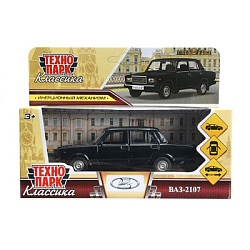 Машина металл ваз-2107 длина 12 см, двери, багаж, инерц, черный, кор. Технопарк в кор.2*36шт