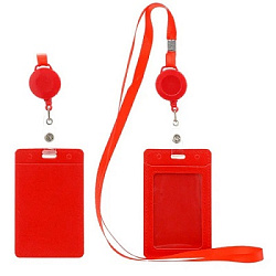 Бейдж " Basir " 105*65мм с рулеткой-ретрактором с вытяжной нитью, кожзам, вертикальный, 2 кармана, к