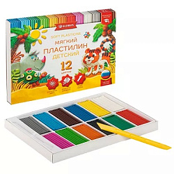 Пластилин " Глобус " Детский классический повышенной мягкости 12цветов 180 грамм,картонная упаковка