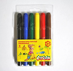 Фломастеры " Каляка-Маляка "  6цв утолщенные, смываемые, на водной основе, круглые, ПВХ упаковка, ев