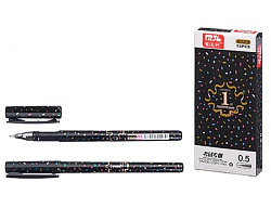 Ручка гелевая " Basir " Конфетти черная 0,5мм, игольчатый наконечник, корпус чёрного цвета с рисунко