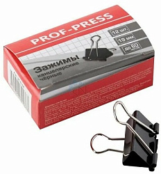 Зажим   для бумаг ЧЕРНЫЙ (ЗК-4166), 19мм, (набор 12шт) в карт. коробке и опп