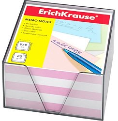 Блок бумаги " Erich Krause " 9*9*5см 2цв (розовый/белый) в пластиковом боксе, 80г/м2