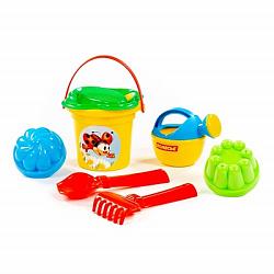 Набор №238: ведро малое, ситечко-цветок, совок №2, грабельки №2, 2 формочки, лейка малая №3