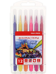 Фломастеры с кисточкой с вентилир. колпачком 12 шт. TRAVEL (ФЛ-8514), жёсткий кейс,кратно 12