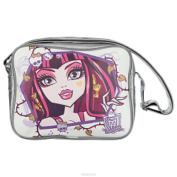 84980 Сумка молодежная Мonster high,кожзам серебро 32,5*13,5*26,5 см ., с ремнем