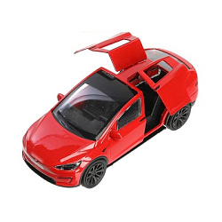 Машина металл tesla model x plaid 12 см, двери, красн, кор. - в кор.2*36шт
