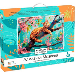 Алмазная мозаика на подрамнике 40*50 см (полная выкладка). Кот на дереве. Арт. 09197