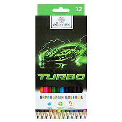 Карандаши цветные деревянные Turbo 12цв " Attomex " М шестигранные, картонная упаковка, европодвес, 