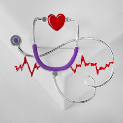 Брошь "Стетоскоп" кардиограмма, цвет красно-сиреневый в серебре 5433723   