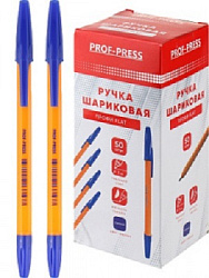 Ручка шариковая, "ПРОФИ" СИНЯЯ (РШ-3353) d=0,7 мм, оранжевый корп, рифленный грип, кратно 50, инд шк