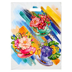 Пакет "Веселые чашки", полиэтиленовый с вырубной ручкой, 45х34 см, 30 мкм 9931091