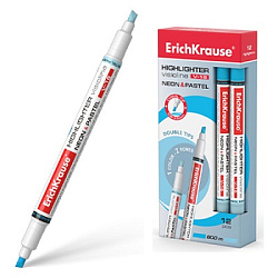 Текстовыделитель двусторонний, скошенный наконечник, 0,6-3,3мм, неон/пастель, голубой, Visioline V-1