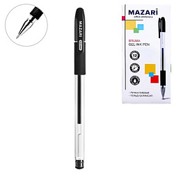 Ручка гелевая " Mazari " Bruma, черная, 0,5мм, пулевидный пишущий узел, пластиковый корпус, резиновы