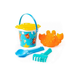 Песочный набор "Три кота и море приключений" №1: Ведро малое с наклейкой, ситечко-цветок, совок №2, 