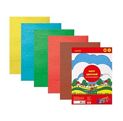 Фетр цветной " deVente " А4 5л 5цв 2мм Яркие цвета, самоклеящийся, пластиковый пакет, европодвес