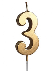 Свеча в торт на шпажке, цифра 3, золотой, 4.5х2.5 см 2385832