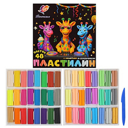 Пластилин " Луч " Фантазия 48цв 636г, классические+пастельные цвета, с золотом и серебром, восковой,