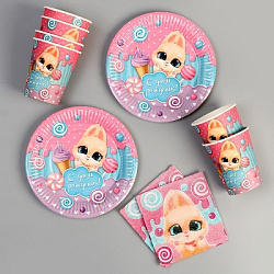 Набор посуды "1 годик" зайка, салфетки 20 шт., стаканы 6 шт., тарелки 6 шт., 9623268