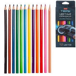 Карандаши цветные деревянные Tronix 12цв " Hatber " трехгранные, картонная упаковка, европодвес