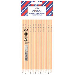 Набор карандашей ч/гр " Attomex " 12шт, 2В, В, НВ, Н, 2Н, шестигранный, цвет корпуса - желтый, пласт