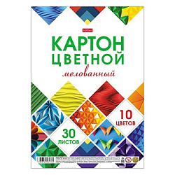Картон цветной А4 мелованный 30л 10цв " Hatber " Мозаика, индивидуальная упаковка
