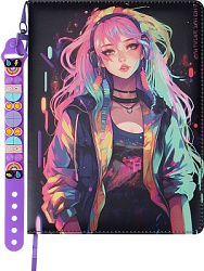 Дневник школьный 48л.  МЕЧТАТЕЛЬНАЯ ДЕВУШКА  (Д48-2633)кож с цв.печ,с подарком в комл -брел,фенечка