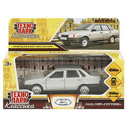 Машина металл LADA-21099 "СПУТНИК" 12 см, двер, баг, инерц, серебр мет, кор. Технопарк в кор.2*36шт