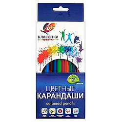 Карандаши цветные деревянные Классика 12цв " Луч " шестигранные, картонная упаковка, европодвес