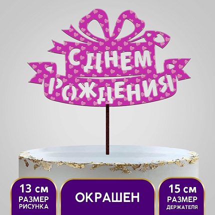 Топпер деревянный "С днем рождения", с печатью, подарок 4791757