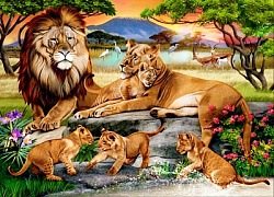 Холст для рисования по номерам  без подрамника 40*50. Семья львов в саванне. Арт. Х-1973