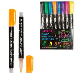 Набор маркеров контурных " deVente " Outliner. Hobby creative, 8цв, 2мм, пулевидный наконечник, ПВХ,